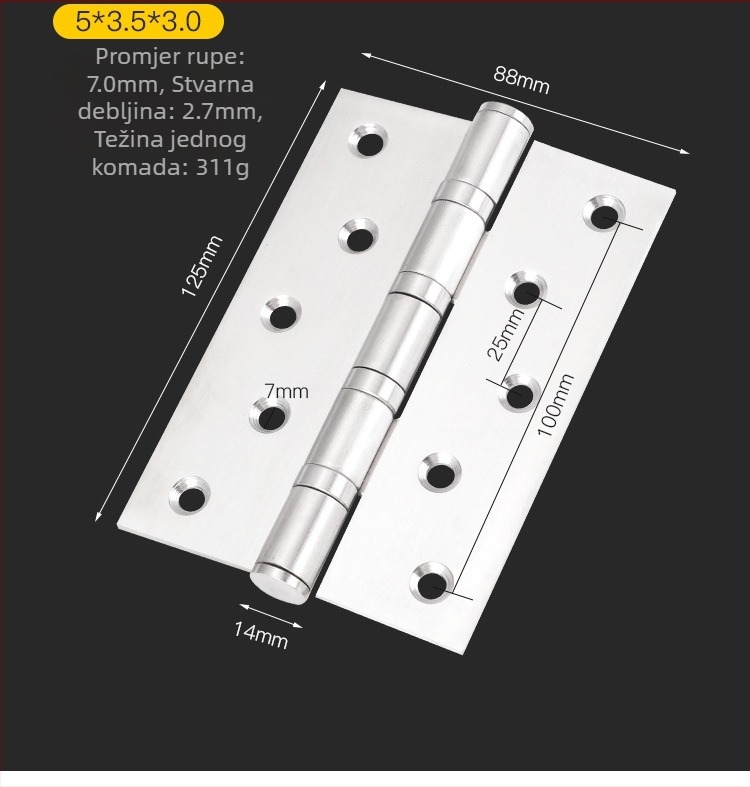 Panta od nehrđajućeg čelika, brušeni završetak, materijal 201, model swing šarka, moderni minimalistički stil
