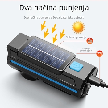 HARONBK prednja biciklistička svjetiljka sa solarnim napajanjem, rog i zvono, snažna LED svjetiljka za noćnu vožnju po planinama
