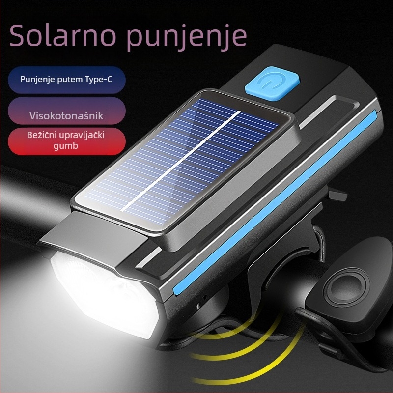 HARONBK prednja biciklistička svjetiljka sa solarnim napajanjem, rog i zvono, snažna LED svjetiljka za noćnu vožnju po planinama