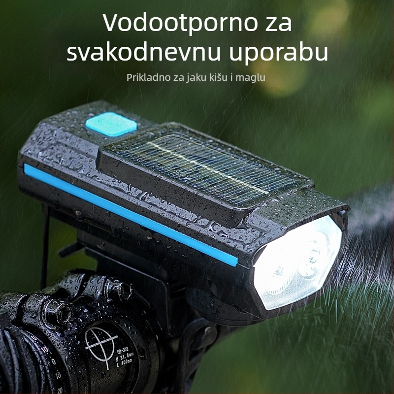 HARONBK prednja biciklistička svjetiljka sa solarnim napajanjem, rog i zvono, snažna LED svjetiljka za noćnu vožnju po planinama
