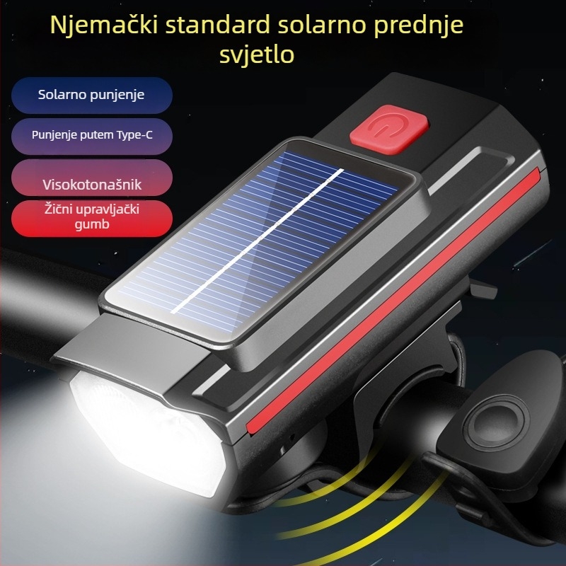 HARONBK prednja biciklistička svjetiljka sa solarnim napajanjem, rog i zvono, snažna LED svjetiljka za noćnu vožnju po planinama