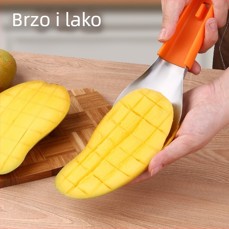 KITMAK Djelitelj voća za mango – Žlica za mango i odvajač sjemenki, materijal PP i nehrđajući čelik, moderan minimalistički stil