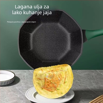 Wok od Maifan kamena, non-stick premaz, osmerokutni oblik, stakleni poklopac, željezno tijelo, kompatibilan s indukcijom i plinskim plamenikom