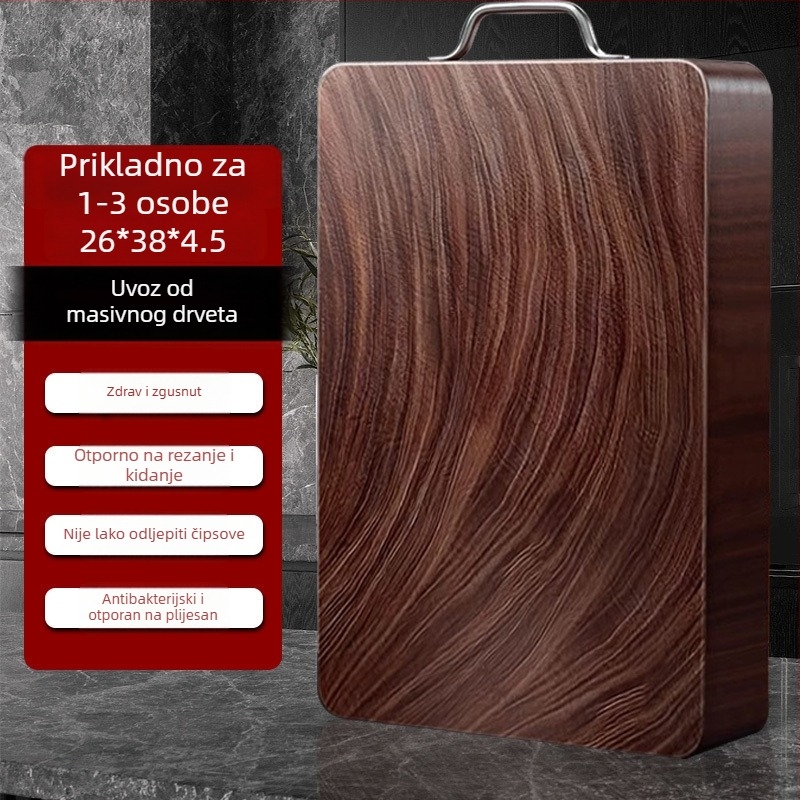 Autentična daska za rezanje od crnog željeznog drveta, antibakterijska i otporna na plijesan, kvadratna daska od masivnog drveta, debeli dizajn