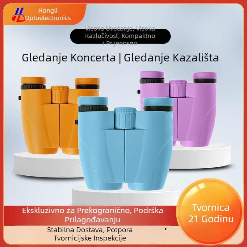 Prilagođeni mali dvogled 10x25 s višestrukim premazima; mogućnost tlačenja logotipa i prilagođene ambalaže (povećanje 10x, objektiv 25 mm, vidno polje 5,2°)