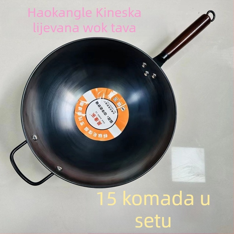 Wok od finog željeza, neljepljiv, okruglo dno, težina 900 g, kineski stil