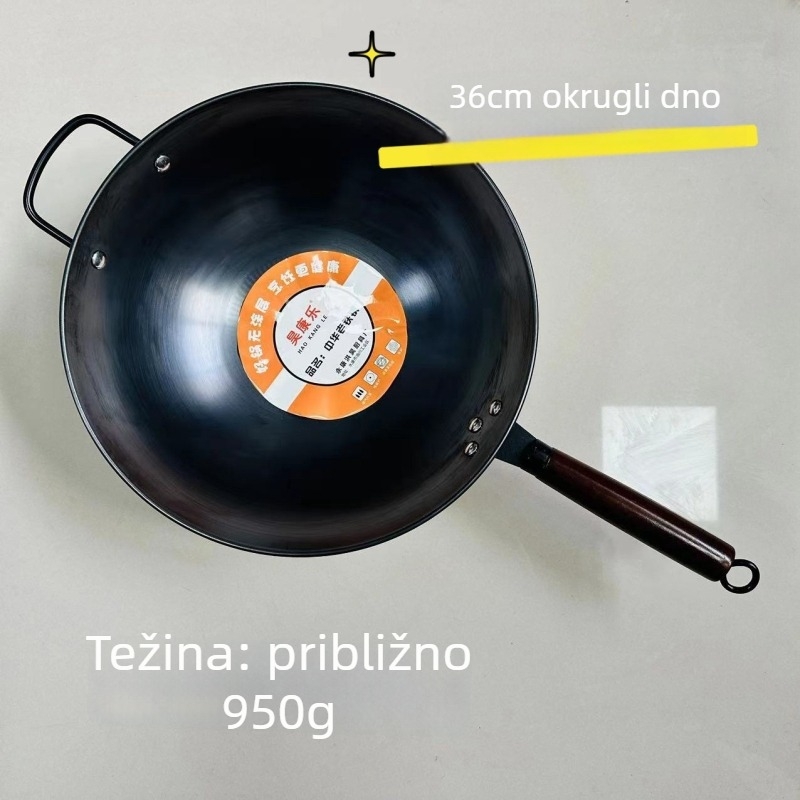 Wok od finog željeza, neljepljiv, okruglo dno, težina 900 g, kineski stil