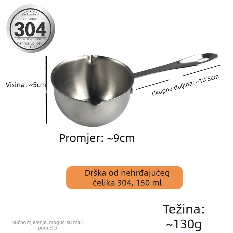 Lonac za ulje od 304 nehrđajućeg čelika, ručna drška, jednostrano dno, kompatibilan s plinskim štednjakom, 125 g