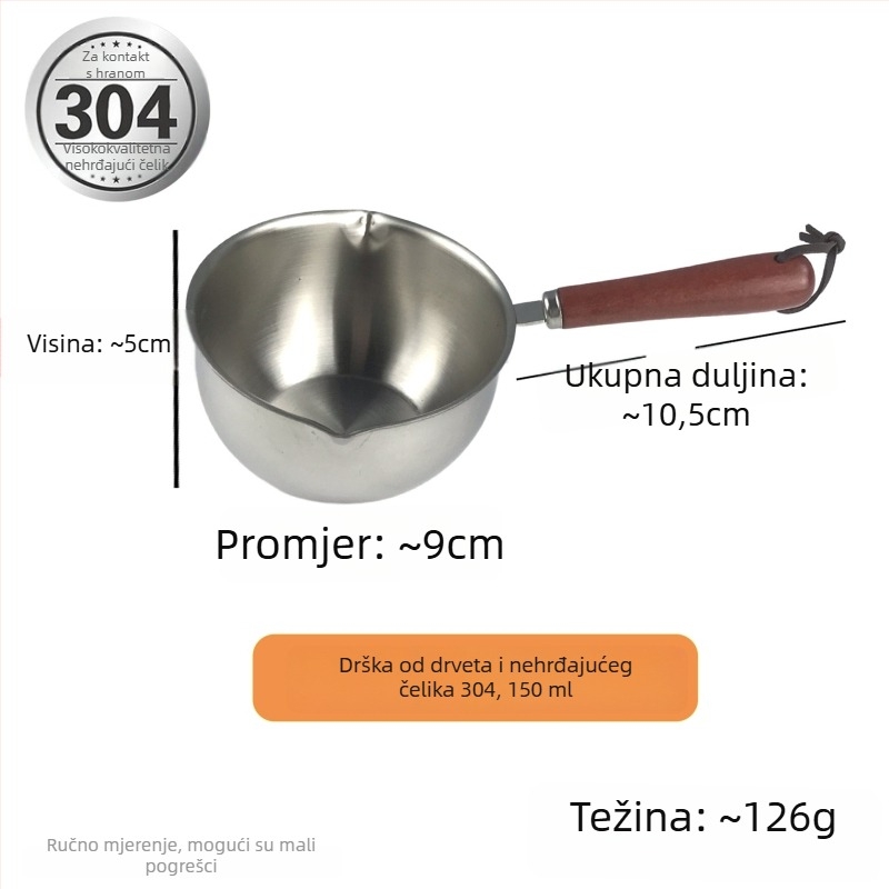 Lonac za ulje od 304 nehrđajućeg čelika, ručna drška, jednostrano dno, kompatibilan s plinskim štednjakom, 125 g