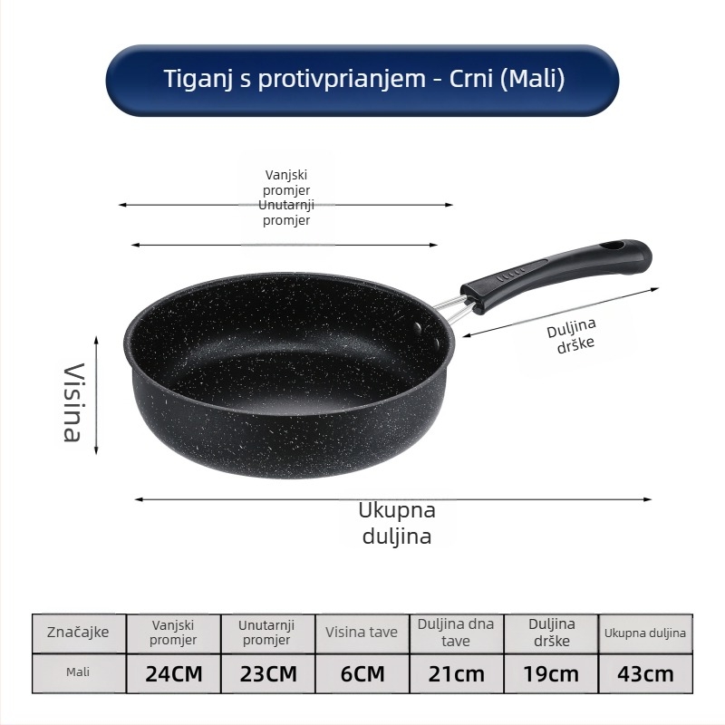 Tava s Maifan kamenjem, neprijanjajuća, korejskog stila, dno od 201 nehrđajućeg čelika, dvostruka slojevitost, bez poklopca, pogodna za plinski plamenik