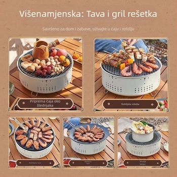 Okrugla vanjska roštilj i čaj kuhalo – unutarnji roštilj, višefunkcionalan, prijenosni, otporan na vjetar, demontažni (Okrugli, 2kg, Višefunkcionalan, Prijenosni, Demontažni)