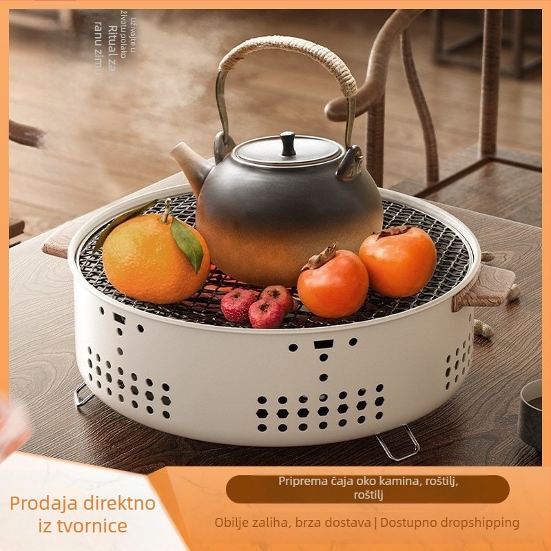 Okrugla vanjska roštilj i čaj kuhalo – unutarnji roštilj, višefunkcionalan, prijenosni, otporan na vjetar, demontažni (Okrugli, 2kg, Višefunkcionalan, Prijenosni, Demontažni)