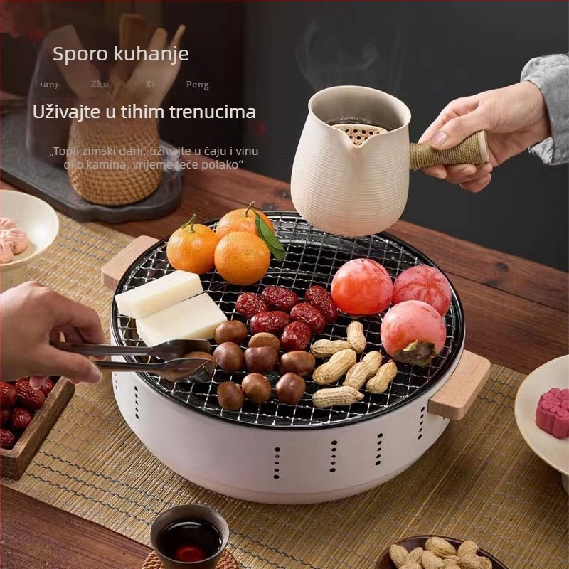Okrugla vanjska roštilj i čaj kuhalo – unutarnji roštilj, višefunkcionalan, prijenosni, otporan na vjetar, demontažni (Okrugli, 2kg, Višefunkcionalan, Prijenosni, Demontažni)
