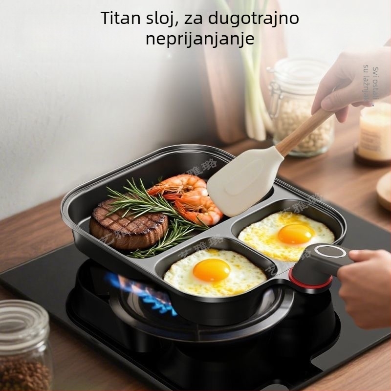 3-u-1 doručak tava s titanijskim tijelom, neupijajuća, bez dima, višeslojno dno, kompatibilno sa svim štednjacima