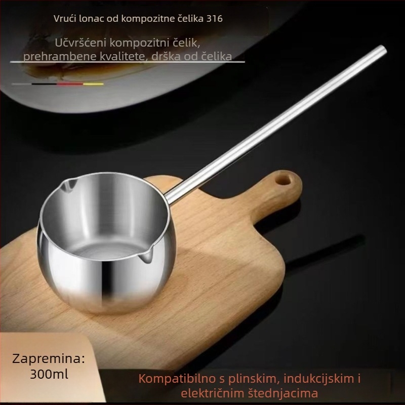 Mini lonac za izlijevanje ulja od nehrđajućeg čelika 304, trostruko dno, zapremina 300/500 ml, dubina 5 cm, brz prijenos topline