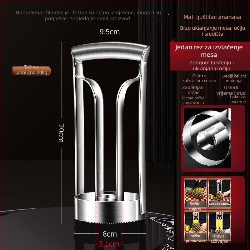 Alat za izdvajanje jezgre i ekstrakciju pulpe ananasa, 304 nehrđajući čelik, ušteda napora, višenamjenski, moderni minimalistički dizajn