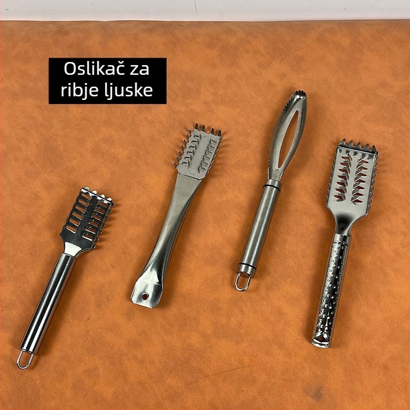 Alat za uklanjanje ribljih ljuski od nehrđajućeg čelika — kuhinjski gadget, višenamjenska četka za uklanjanje ljuski, moderan minimalistički dizajn, lansiran 2020.