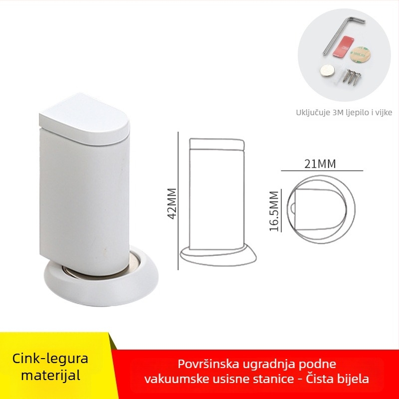 Magnetska potpora za vrata – podno montirana, bez bušenja, cinkova legura, elektroplatirani premaz, automatsko upravljanje, moderni minimalistički stil