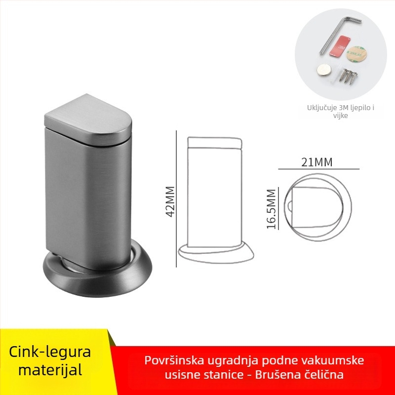 Magnetska potpora za vrata – podno montirana, bez bušenja, cinkova legura, elektroplatirani premaz, automatsko upravljanje, moderni minimalistički stil
