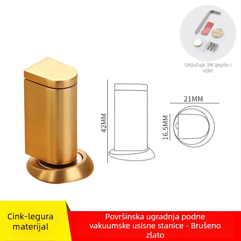 Magnetska potpora za vrata – podno montirana, bez bušenja, cinkova legura, elektroplatirani premaz, automatsko upravljanje, moderni minimalistički stil