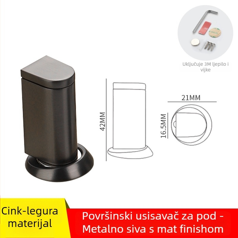 Magnetska potpora za vrata – podno montirana, bez bušenja, cinkova legura, elektroplatirani premaz, automatsko upravljanje, moderni minimalistički stil