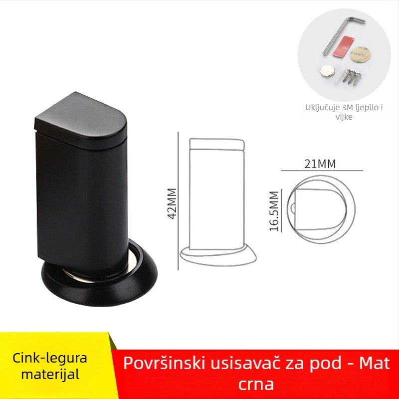 Magnetska potpora za vrata – podno montirana, bez bušenja, cinkova legura, elektroplatirani premaz, automatsko upravljanje, moderni minimalistički stil
