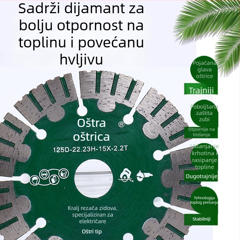 Dijamantni disk za rezanje žljebova u armiranom betonu i cementnim zidovima; sinteriran, metalni spoj