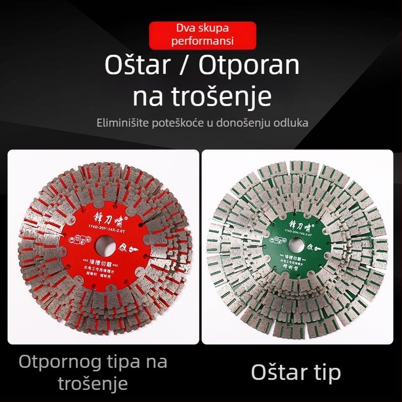 Dijamantni disk za rezanje žljebova u armiranom betonu i cementnim zidovima; sinteriran, metalni spoj
