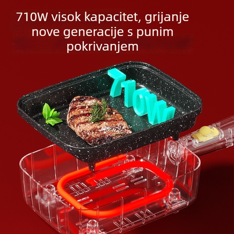 Električna tava za prženje s neprijanjajućim premazom, aluminijska legura, kvadratno dno, 220V, 710W