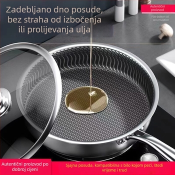 Tava s protivljepljivim premazom za prženje, unutarnji dio od 304 nehrđajućeg čelika, dno od 430 nehrđajućeg čelika, trostruka konstrukcija dna