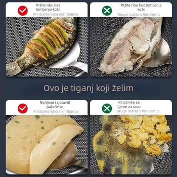 Tava s protivljepljivim premazom za prženje, unutarnji dio od 304 nehrđajućeg čelika, dno od 430 nehrđajućeg čelika, trostruka konstrukcija dna