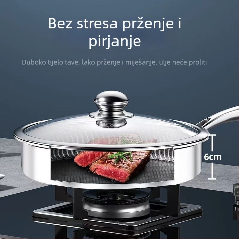 Tava s protivljepljivim premazom za prženje, unutarnji dio od 304 nehrđajućeg čelika, dno od 430 nehrđajućeg čelika, trostruka konstrukcija dna