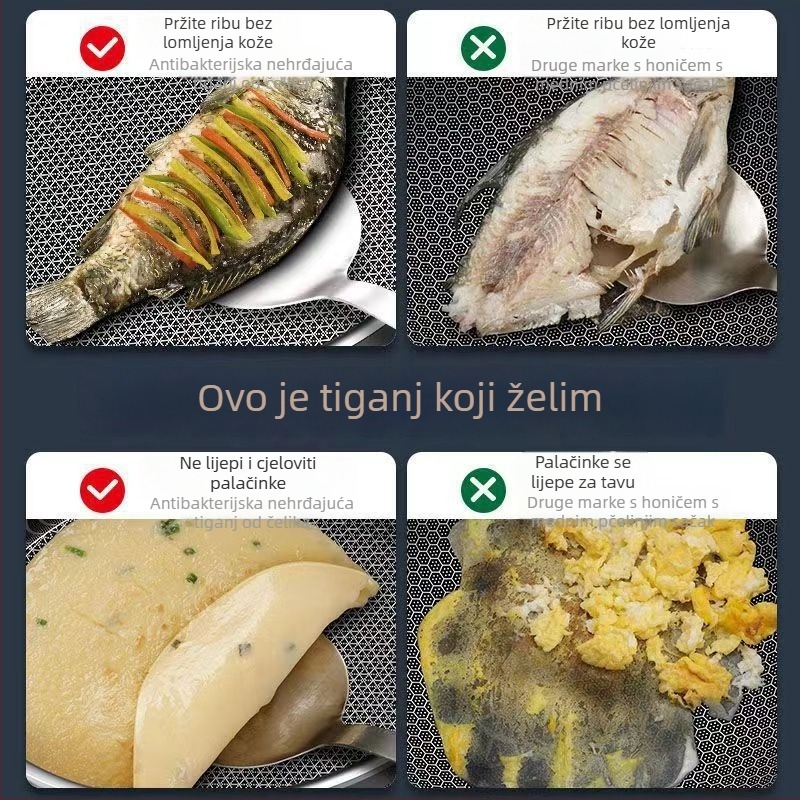 Tava s protivljepljivim premazom za prženje, unutarnji dio od 304 nehrđajućeg čelika, dno od 430 nehrđajućeg čelika, trostruka konstrukcija dna