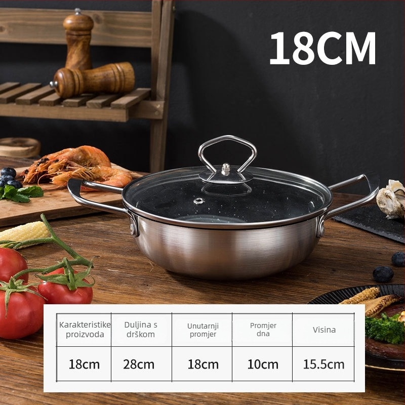 Korejskog stila, nehrđajući čelik s neprijanjajućim premazom – lonac za juhu i suhi lonac s staklenim poklopcem