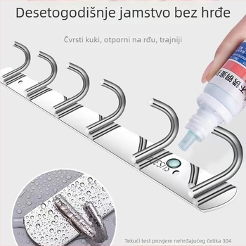 Nerđajući čelik – zidni držač i organizator za kuhinju i kupaonicu, bez bušenja, jednostrani dizajn (Materijal: nehrđajući čelik; Nosivost: 30 kg; Obrada: poliranje; Stil: lagani luksuz)