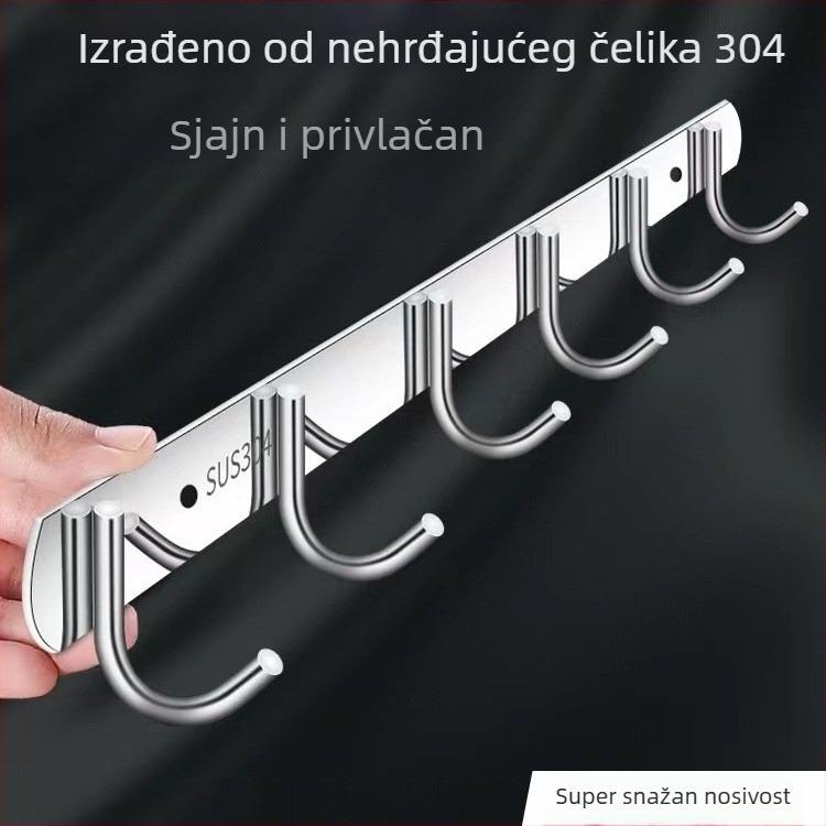 Nerđajući čelik – zidni držač i organizator za kuhinju i kupaonicu, bez bušenja, jednostrani dizajn (Materijal: nehrđajući čelik; Nosivost: 30 kg; Obrada: poliranje; Stil: lagani luksuz)