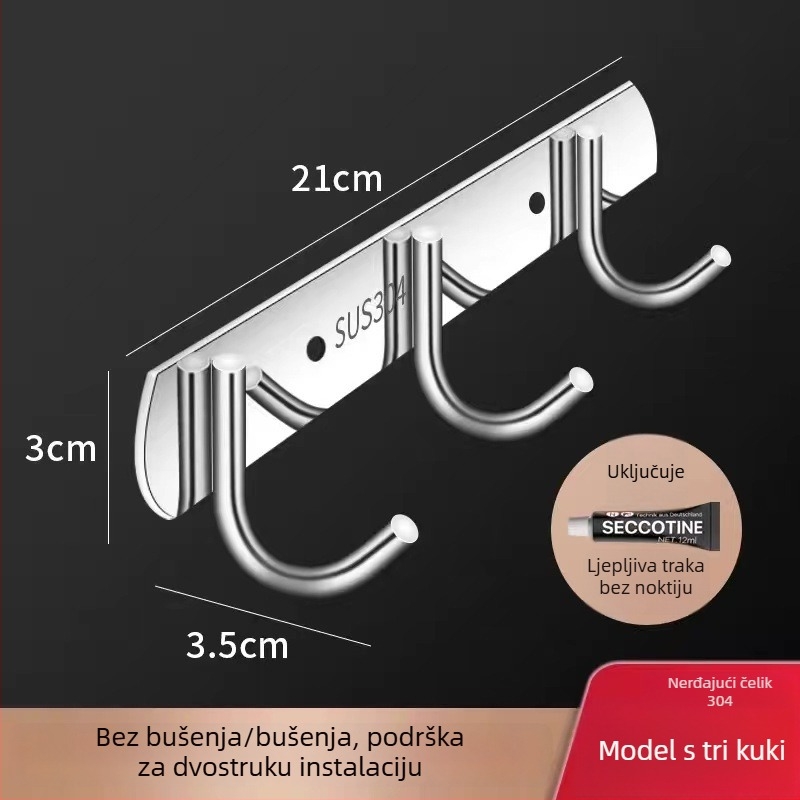 Nerđajući čelik – zidni držač i organizator za kuhinju i kupaonicu, bez bušenja, jednostrani dizajn (Materijal: nehrđajući čelik; Nosivost: 30 kg; Obrada: poliranje; Stil: lagani luksuz)