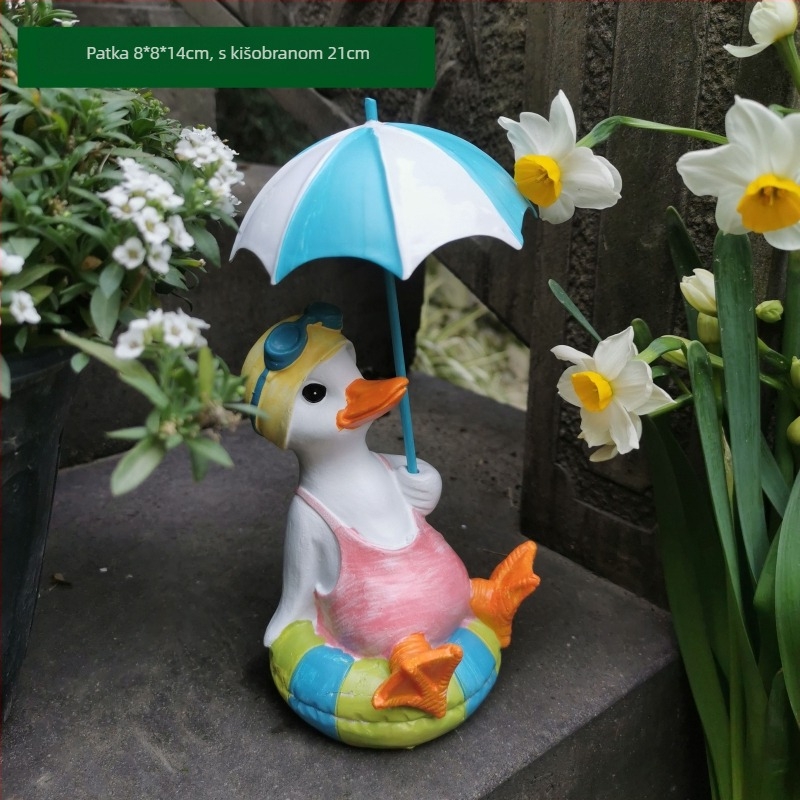 Dekorativna skulptura patke za vanjske prostore – ručno oslikana skulptura od sintetičke smole, za dvorište, terasu i balkon, otporna na vremenske uvjete