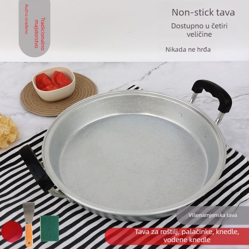 Ručno izrađena aluminijska tava, ravno dno, dvostruka drška, neprijanjajuća