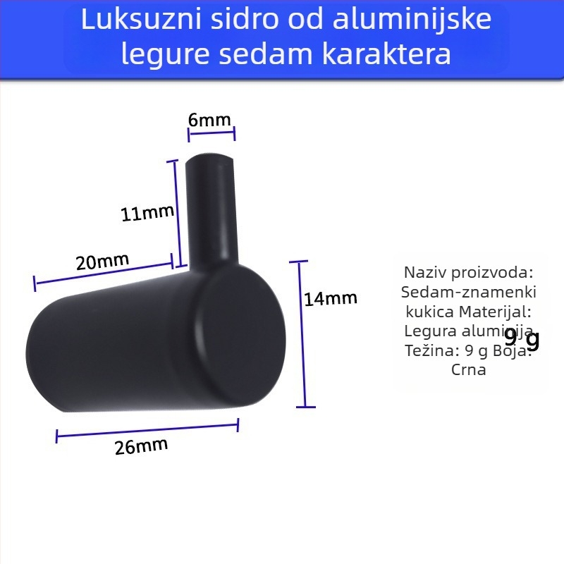Tengming jednostruki aluminijski kukica za zid – moderan minimalistički stil, za kuhinju i kupaonicu, nosivost 3-5 kg
