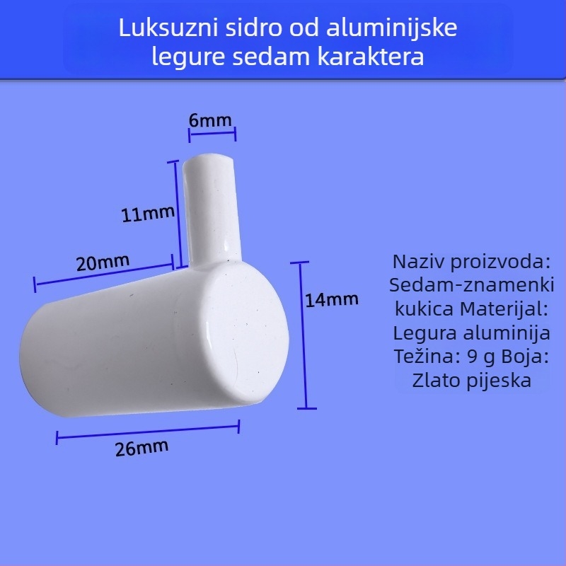 Tengming jednostruki aluminijski kukica za zid – moderan minimalistički stil, za kuhinju i kupaonicu, nosivost 3-5 kg