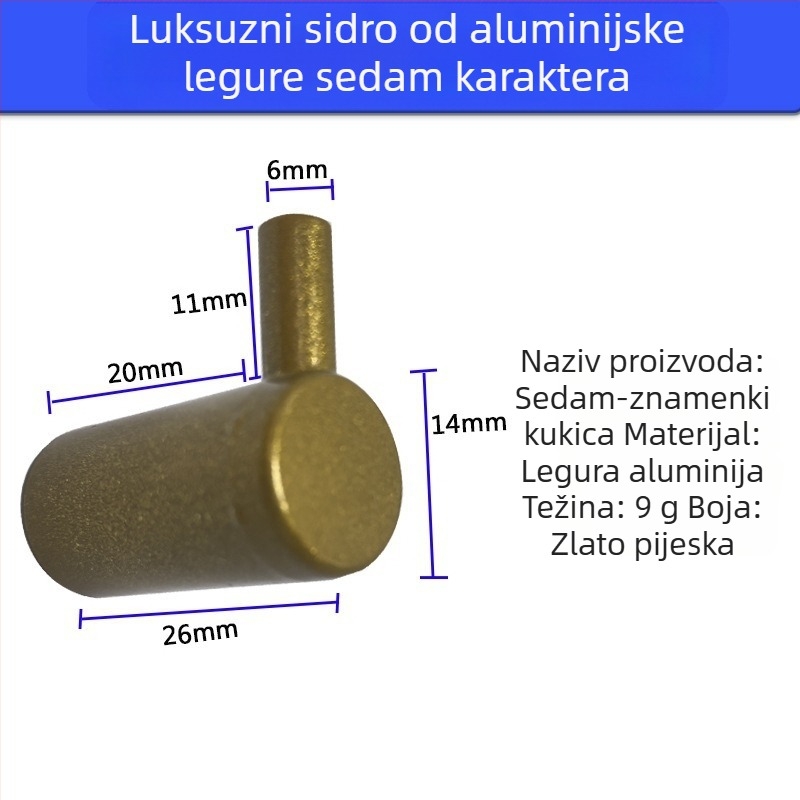 Tengming jednostruki aluminijski kukica za zid – moderan minimalistički stil, za kuhinju i kupaonicu, nosivost 3-5 kg