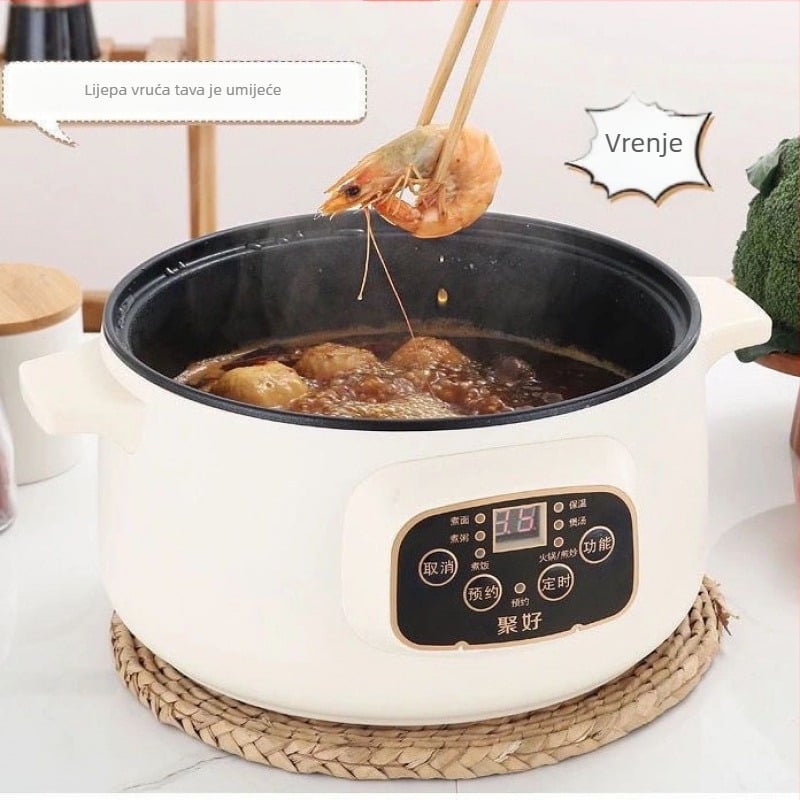 Višenamjenska električna posuda s unutarnjim posudom od porcelanskog kristala, kapacitet <1 L, snaga ≤800 W, mikroračunalno upravljanje, funkcije: prženje, kuhanje, hot pot