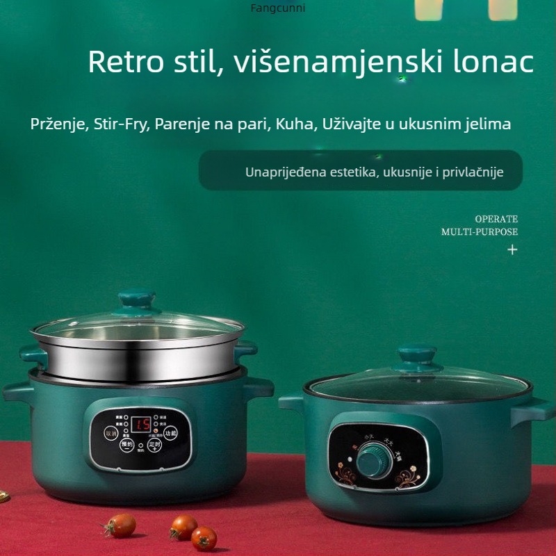 Višenamjenska električna posuda s unutarnjim posudom od porcelanskog kristala, kapacitet <1 L, snaga ≤800 W, mikroračunalno upravljanje, funkcije: prženje, kuhanje, hot pot