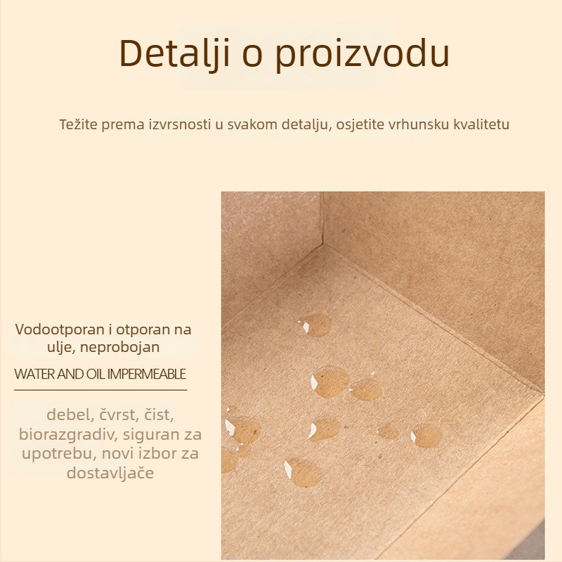 Jednokratna kutija od kraft papira u obliku čamca s otvorenim tanjurićem, 10 paketa, mogućnost tiska logotipa i prilagodbe