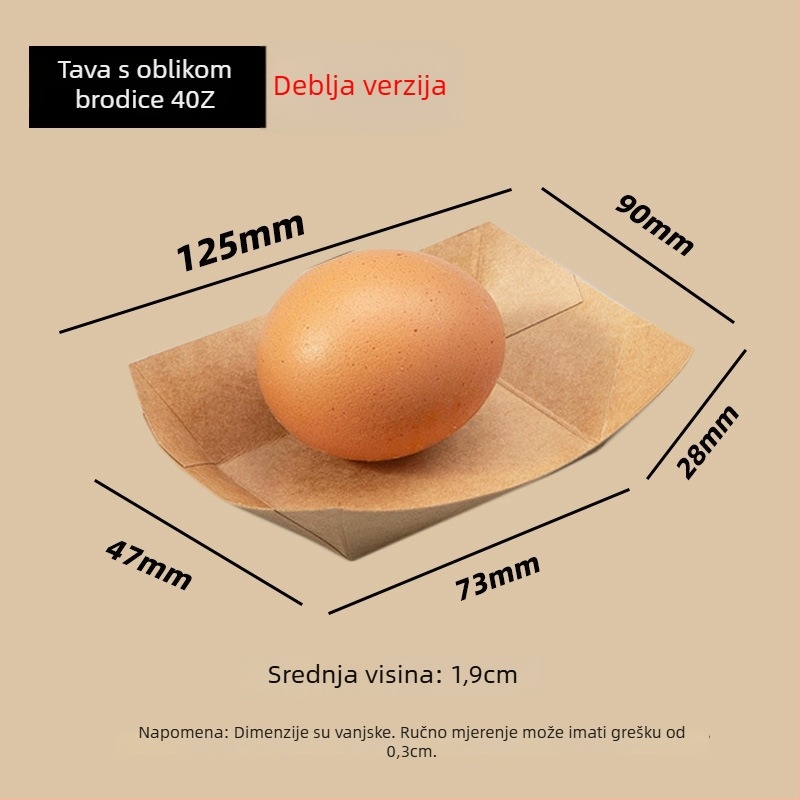 Jednokratna kutija od kraft papira u obliku čamca s otvorenim tanjurićem, 10 paketa, mogućnost tiska logotipa i prilagodbe