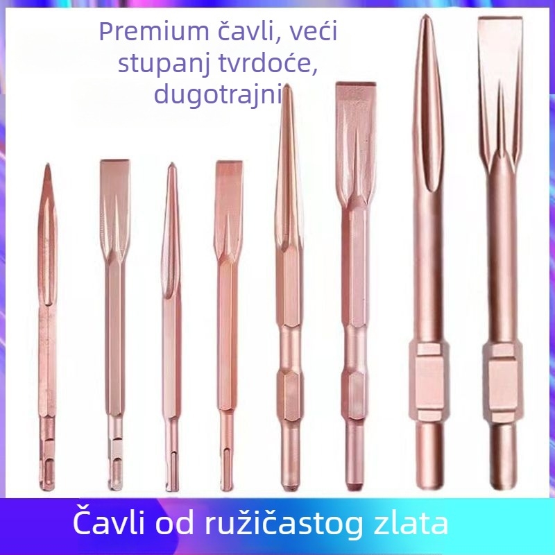 Set nastavaka za električni čekić i bušilicu — samopodostravajući dlijeti, 65A šiljasti ravni dlijet, držači kvadratni/okrugli/šesterokutni (Shine Cast)