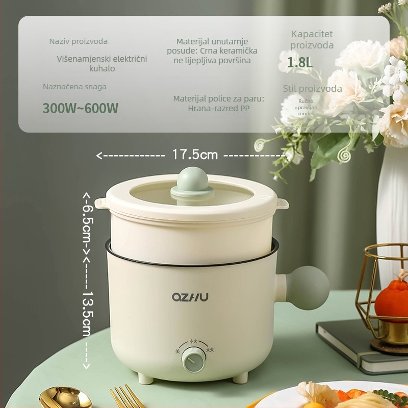 Električna posuda za kuhanje za 2–3 osobe, kompaktni unutarnji spremnik od nehrđajućeg čelika, mehaničko upravljanje, grijanje odozdo, kapacitet do 2 L