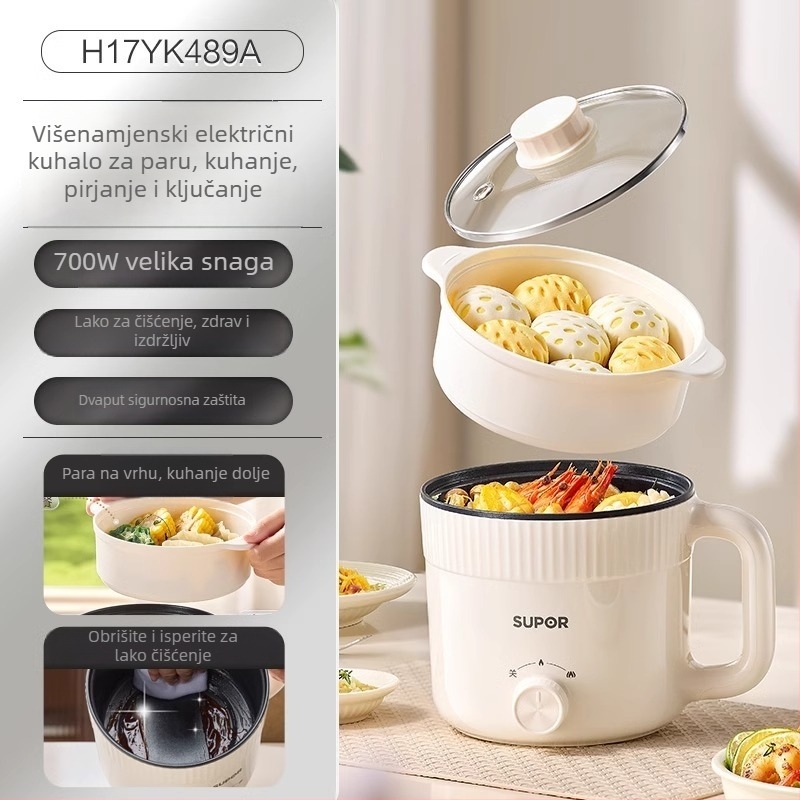 Električna posuda, okrugli lonac za kuhanje, kapacitet do 2 L, kontrola rotacijskim gumbom, zadržavanje topline, 1 unutarnji lonac, pogodno za 2–3 osobe