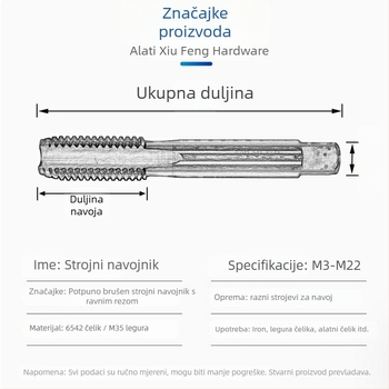 Nehrđajući čelični strojni tap za navoj — titan premaz, sadržaj kobalta
